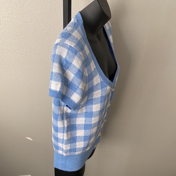 Polo Ralph Lauren Baby Blue/White Short-Sleeve Checkered Sweater M, NWT - Picture 4 of 10